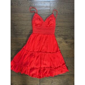 Orange Crochet Lace Sundress Boho XS Tomato Girl